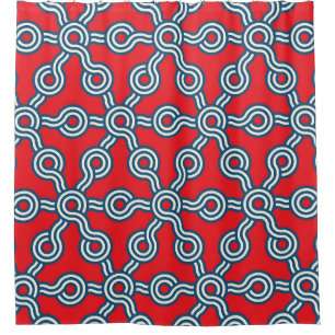 Cortina Para Box Grelha hexágona, azul vermelho, padrão geométrico.