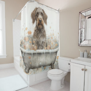 Cortina Para Box Griffon Apontado Por Cabeças Em Bathtub Watercolor