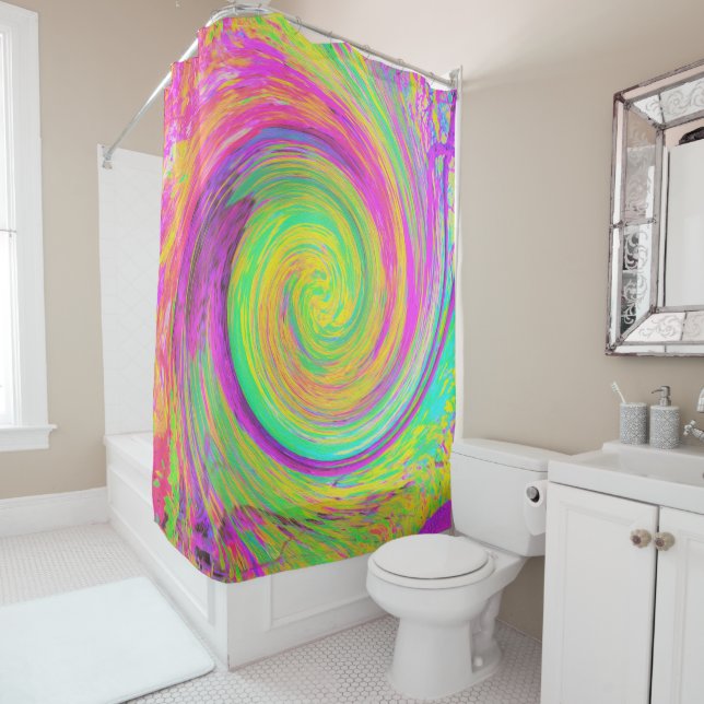 Cortina Para Box Groovy Abstrato púrpura e arco-íris amarelo (In Situ)