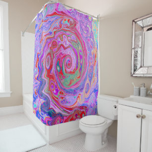 Cortina Para Box Groovy Abstrato Retro Vermelho, Roxo e Rosa Swirl