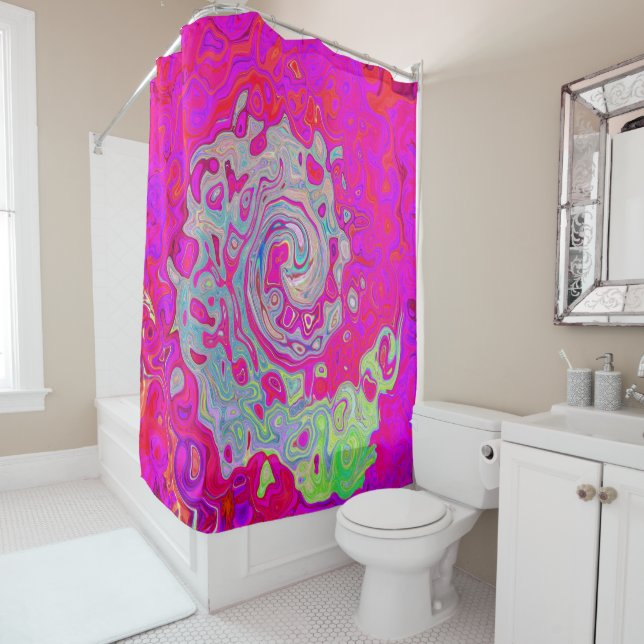 Cortina Para Box Groovy Abstrato Teal Blue e Red Swirl (In Situ)