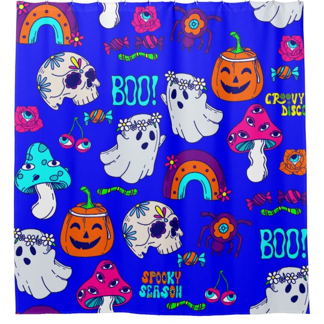 Cortina Para Box groovy halloween spooky disco creepy mushrooms (Frente)