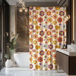 Cortina Para Box Groovy Shower Curtain 70s Pastel Colorful Vibes