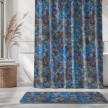 Grunge Damask Azul Cobalto Ferrugem Laranja