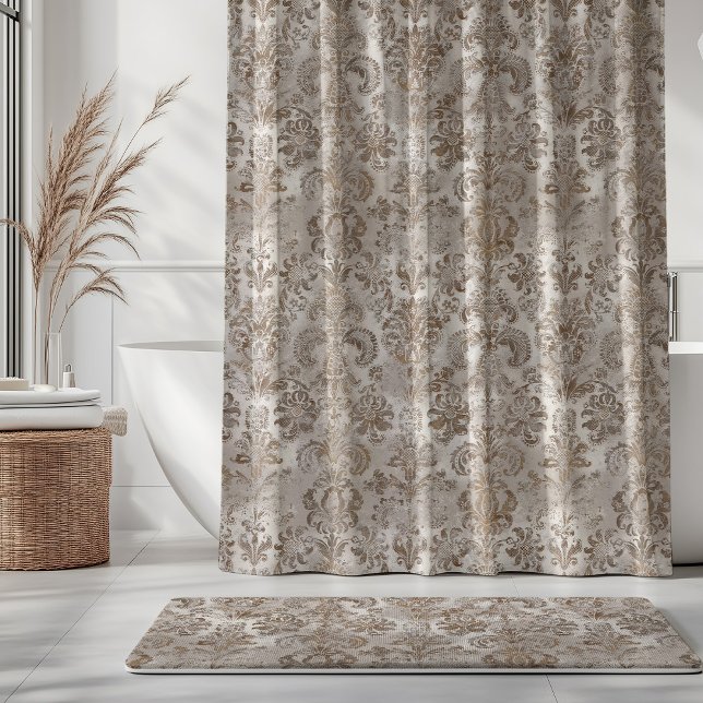 Cortina Para Box Grunge Damask Bege Ferrugem Marrom Ócre Creme (Criador carregado)