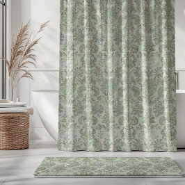 Cortina Para Box Grunge Damask Ovo de Pato Azul Sage Verde
