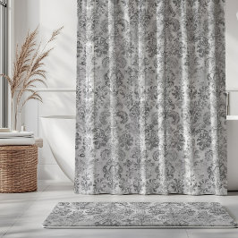Cortina Para Box Grunge Damask Pedra Branco Cinza