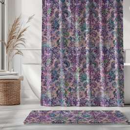 Cortina Para Box Grunge Damask Rosa Roxo Charteuse Turquesa