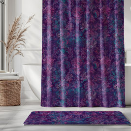 Cortina Para Box Grunge Damask Roxo Violeta Rosa Quente Turquesa