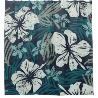 Cortina Para Box Grunge Hibiscus, Cartaz Floral Tropical.