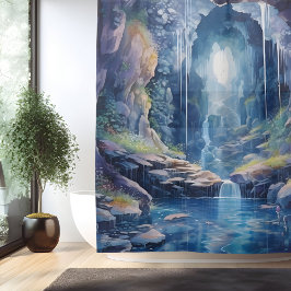 Cortina Para Box Gruta de Cachoeira Etérea em Aquarela