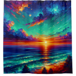 Cortina Para Box "Guias Vibrantes De Teal: Sunset Sobre Oceano"