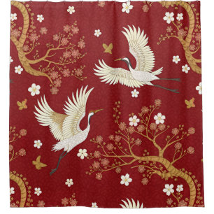 Cortina Para Box Guindaste de Coroa Vermelha no padrão Sakura (1)
