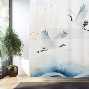 Cortina Para Box Guindaste em Aquarela Estilo Japonês