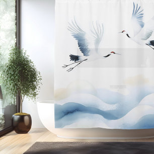 Cortina Para Box Guindaste em Aquarela Estilo Japonês