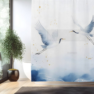 Cortina Para Box Guindaste em Aquarela Estilo Japonês