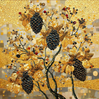 Cortina Para Box gustav klimt Rustic Pinecone Holiday Winter Bathro