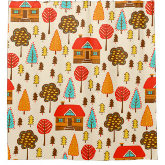 Cortina Para Box Habitações, Floresta Vintage, Padrão Sem Costura