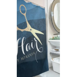 Cortina Para Box Hair Salon Hairstylist Tesoura Azul e Dourada Mode