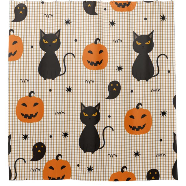 Cortina Para Box Halloween seamless pattern with black cat and ghos (Frente)