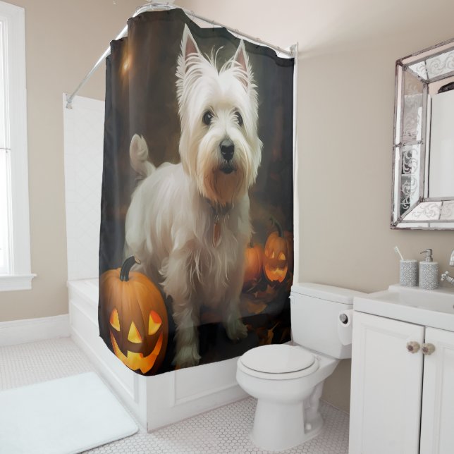 Cortina Para Box Halloween West Highland White Terrier Pumpkins (In Situ)
