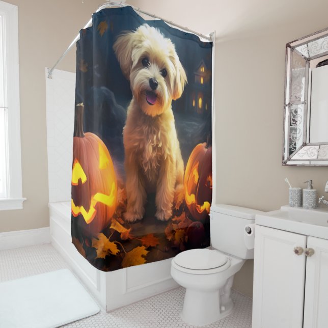 Cortina Para Box Halloween Yorkipoo com Abóboras Assustador (In Situ)