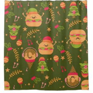 Cortina Para Box hambúrguer de papais noeis de natal feio
