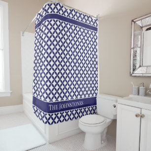 Cortina Para Box Hamptons Style Montauk Geometric Blue e White