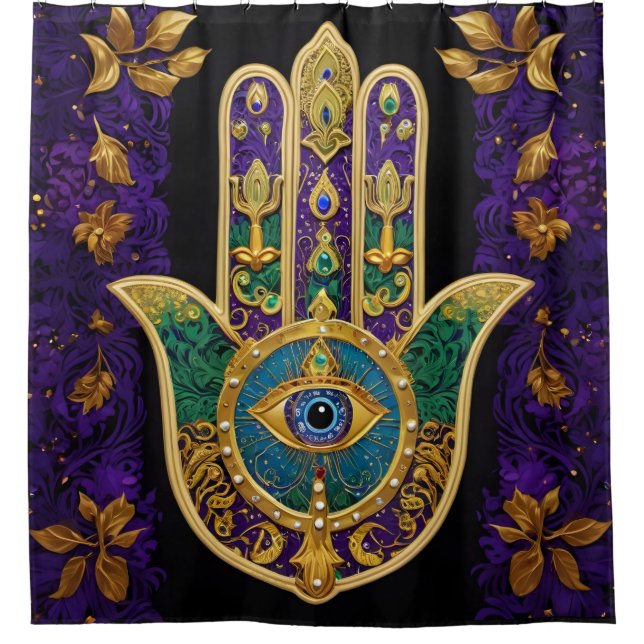 Cortina Para Box Hamsa Terceiro Olho Dourado Ornamentado (Frente)