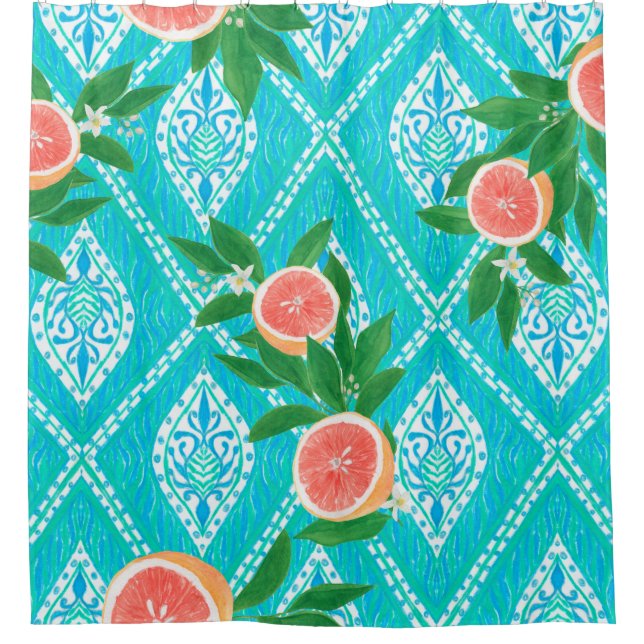Cortina Para Box Hand drawn seamless pattern with grapefruit leaves (Frente)