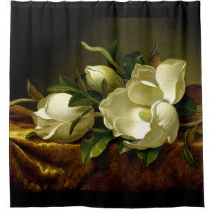 Cortina Para Box Heade Magnolia Flowers em Velvet Dourado