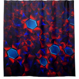 Cortina Para Box Hexágono azul misturado com curvas vermelhas sobre