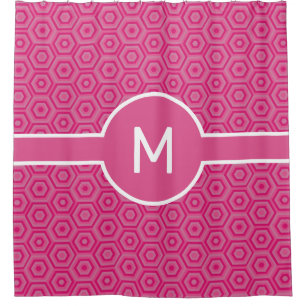 Cortina Para Box Hexágonos Rosa com Monograma Central Geométrico