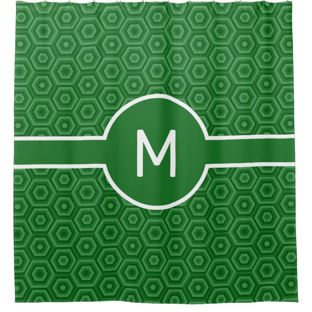 Cortina Para Box Hexágonos Verdes com Monograma Central Geométrico (Frente)
