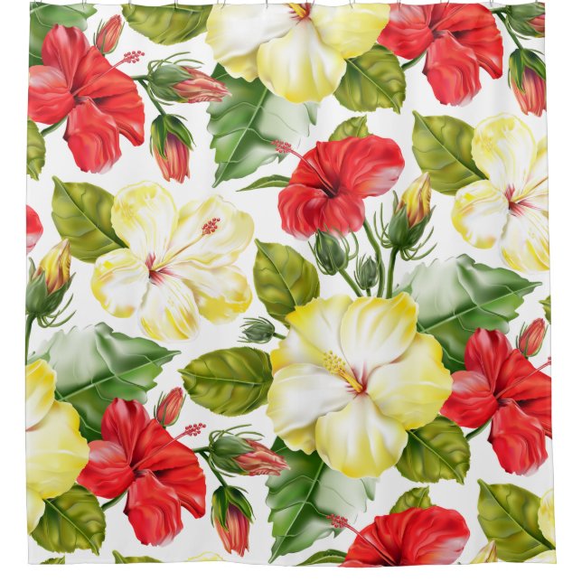 Cortina Para Box Hibiscus Hawaiian Tropical Floral (Frente)