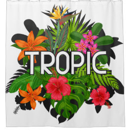 Cortina Para Box Hibiscus tropical moderno trópico Texto em folha v