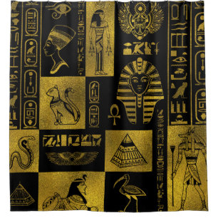 Cortina Para Box Hieroglyphs e colagem Dourados egípcios dos