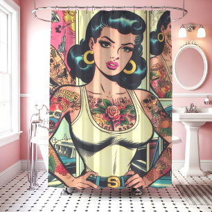 Cortina Para Box Histórias em quadrinhos Pin-up Tatuadas Retroativa