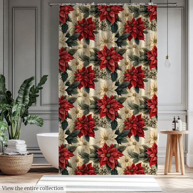 Cortina Para Box Holiday Shower Curtain Classic Christmas Flowers (Holiday Shower Curtain with Classic Christmas Flowers)