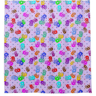 Cortina Para Box holiES - padrão colorido dos pontos de mãos 1