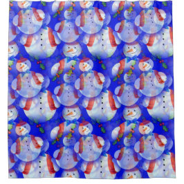 Cortina Para Box Homem de Neve de Natal em Azul Ano Novo