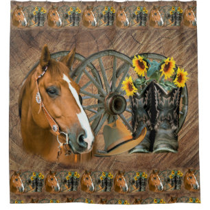 Cortina Para Box Horse Cowboy Boots Vagão Girassol Roda Sunflower W