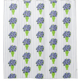 Cortina Para Box Hortênsia Azul Vaso Verde Faixa Costeira
