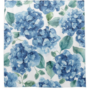 Cortina Para Box Hortênsia Blues Padrão de Flor de Aquarela em Fl