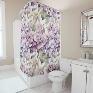 Cortina Para Box Hortênsias em aquarela rosa elegante roxo
