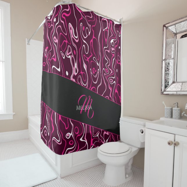 Cortina Para Box Hot pink damascus abstract swirls Custom Monogram (In Situ)