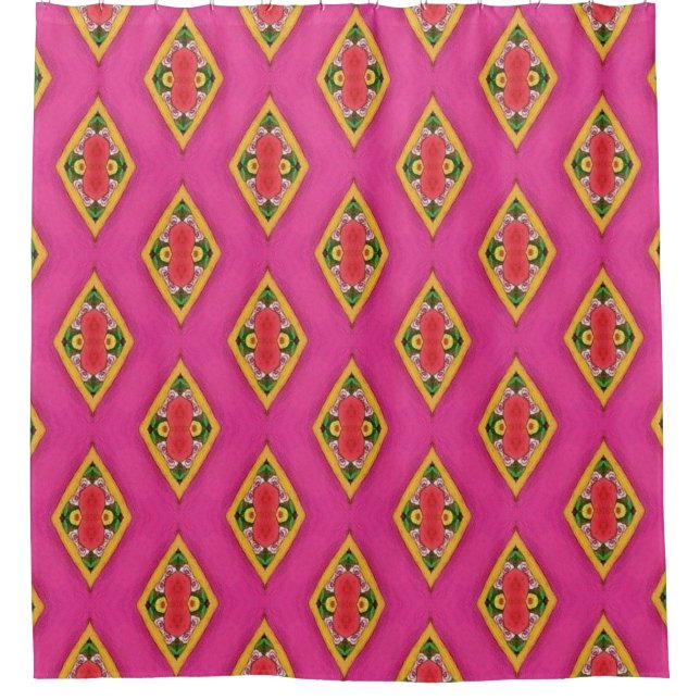 Cortina Para Box Hot Pink Retro Diamond Shower Curtain (Frente)