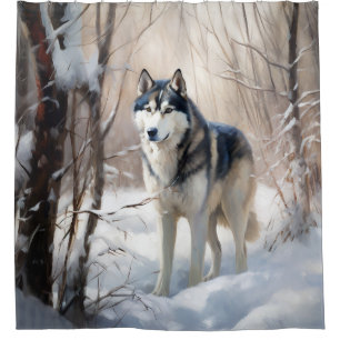 Cortina Para Box Husky Siberiano Deixe Nevar Natal