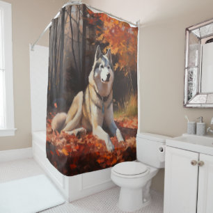 Cortina Para Box Husky Siberiano na Queda de Folhas de Outono Inspi