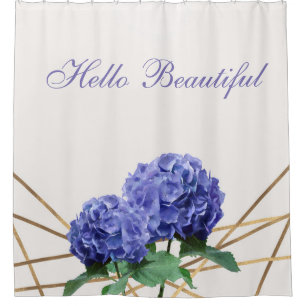 Cortina Para Box Hydrangea Blue Flowers e Dourada Floral Chic Prima
